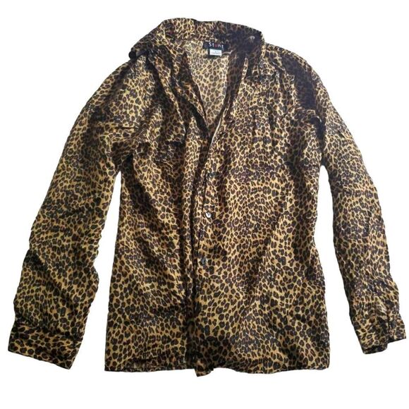 Stunt 100% Silk Leopard Print Button-down Blouse Women's Size Small - Picture 1 of 2